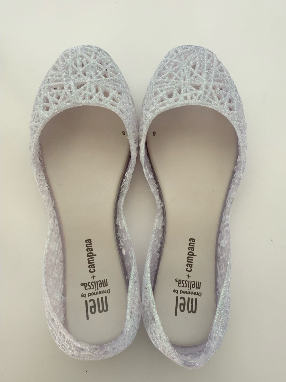 Mini Melissa Brand NEW Girl Glitter White Flat Shoes